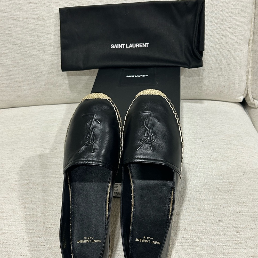 Saint Laurent YSL Black Leather Espadrilles BRAND NEW size 38 IN BOX